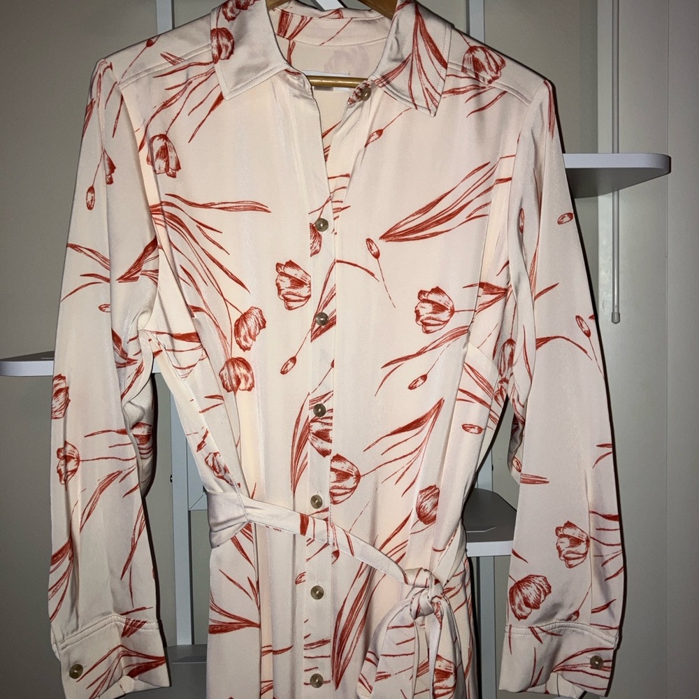 Calvin Klein Shirtdress Buttons 14W Red Soft Orange Dress NWT